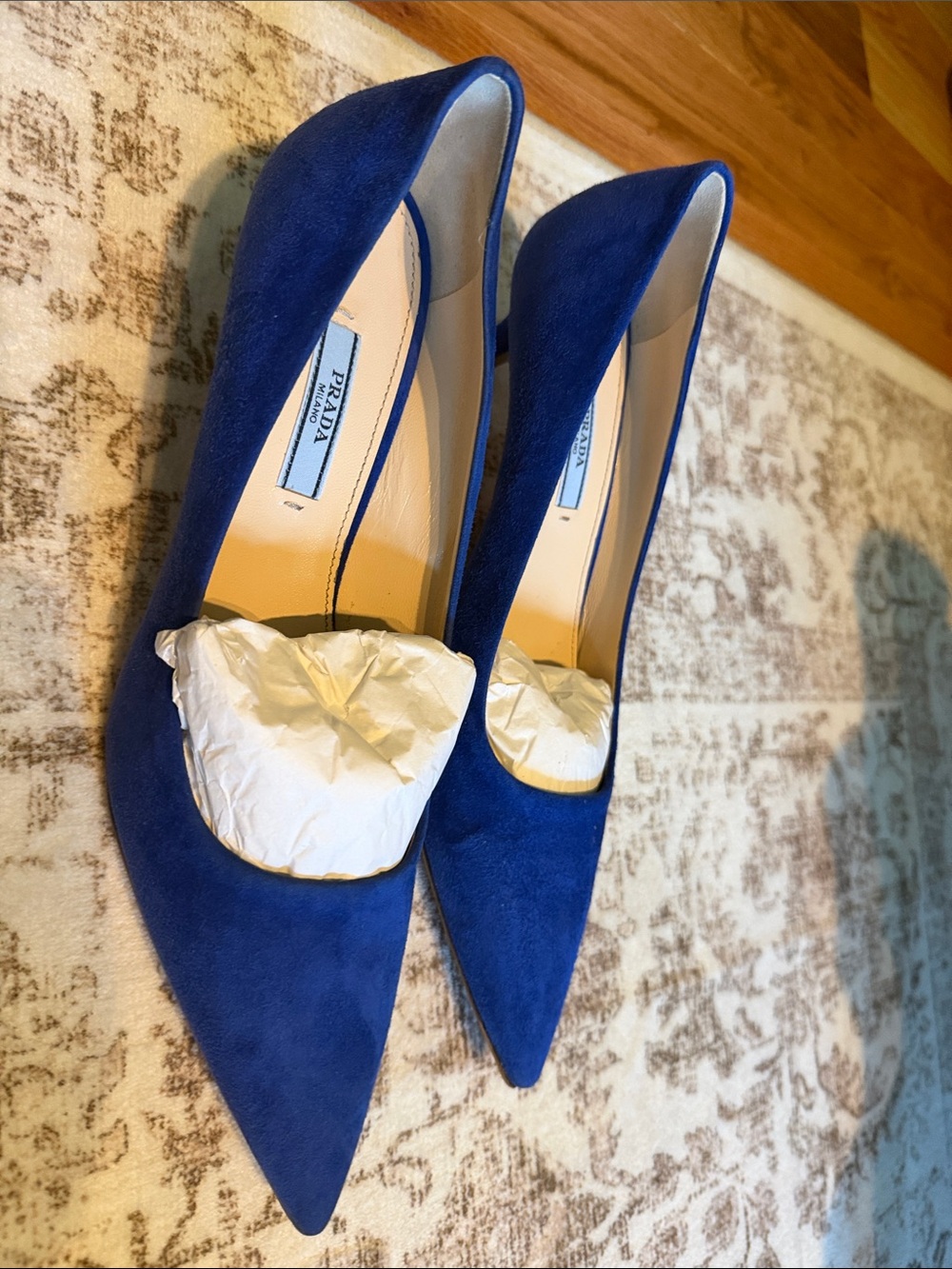 Prada Royal Blue Suede Pointed-Toe Kitten Heel